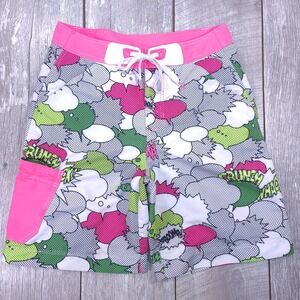 Puma Board Shorts Mens Medium White Pink Pop Art Comic Print Swim Surf Trunks